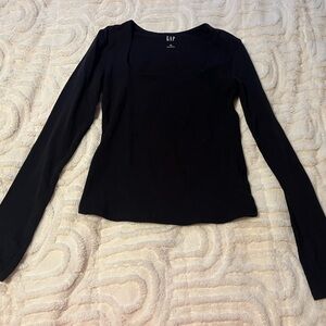 GAP Women's Black Square Neck Long Sleeve Top